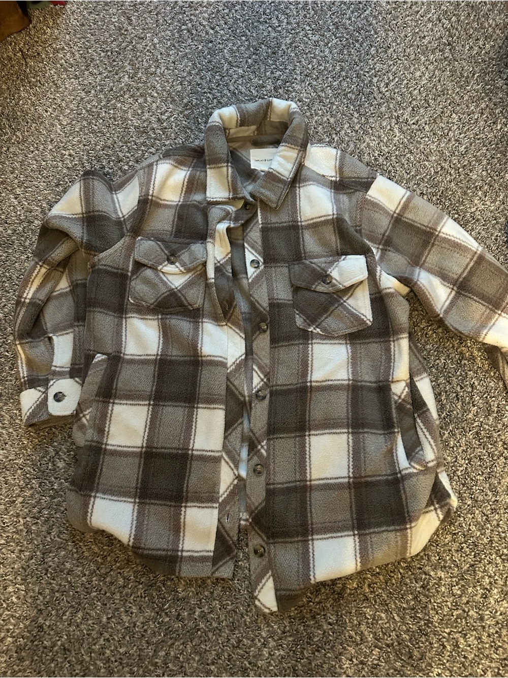 Plaid Button-Front Shirt Shacket in Brown & Cream